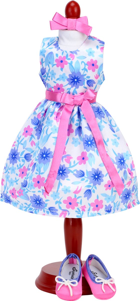 Sophias by Teamson Kids satijnen bloemenjurk en schoenen voor Pop van 14,5 inch, roze/blauw